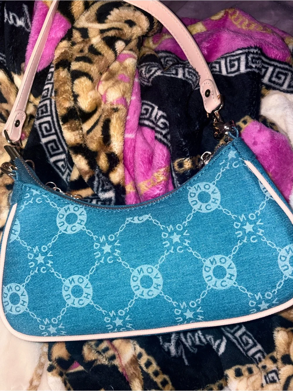 Von Dutch Blue Denim Charm Shoulder Bag